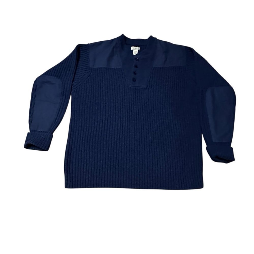 L.L. Bean Men’s 2XL 100% Merino Lambswool Commando Sweater – Navy Blue Military